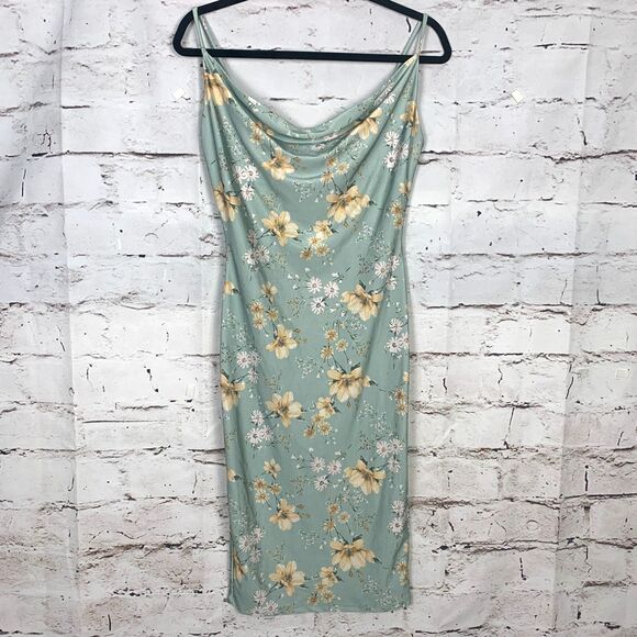 iris Dresses & Skirts - Iris Teal Green Butter Yellow Floral Cowl Neck Cami Slip Dress Women's Medium